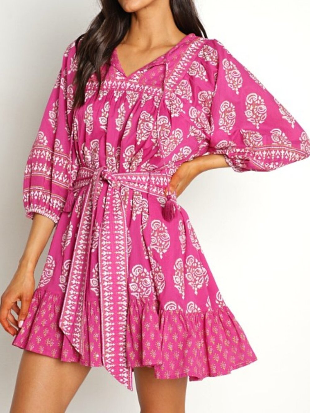 Cleobella Magdalena Mini Dress in Pink Block Print Size Large - Picture 2 of 7